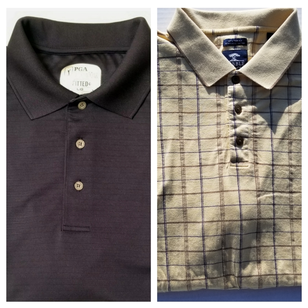 PGA Polo Navy Blue/Pebble Beach Yellow Golf Shirt